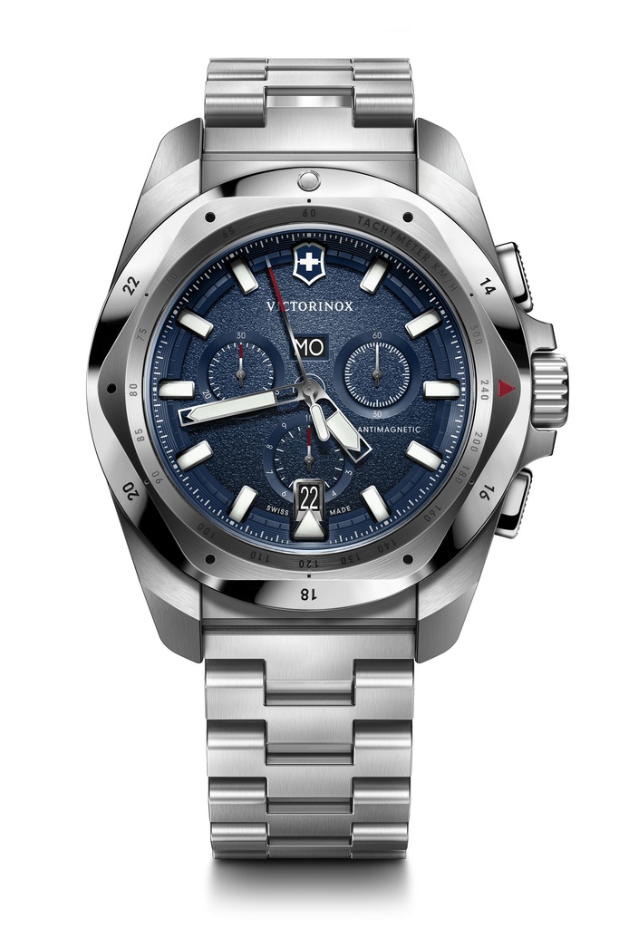 Victorinox I.N.O.X. chronograaf met stalen band en blauwe wijzerplaat